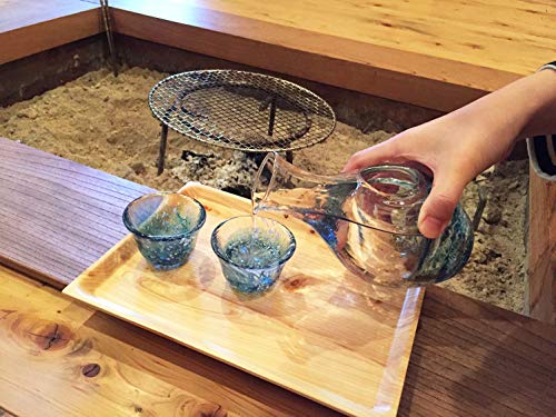 Japanese Glass Sake Set Blue 10.1oz Carafe & Cups - Made in Japan