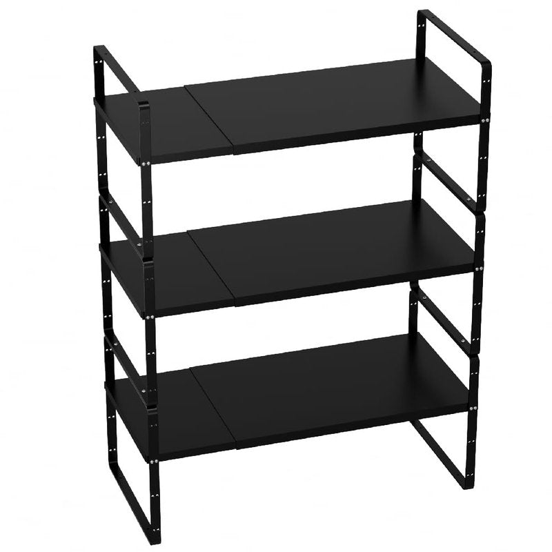Slideep Expandable Counter Organizer Shelf, Stackable Cabinet Shelves Organizer Storage Rack Cupboard Stand Spice Rack for Kitchen Bathroom Pantry Black -2 Set
