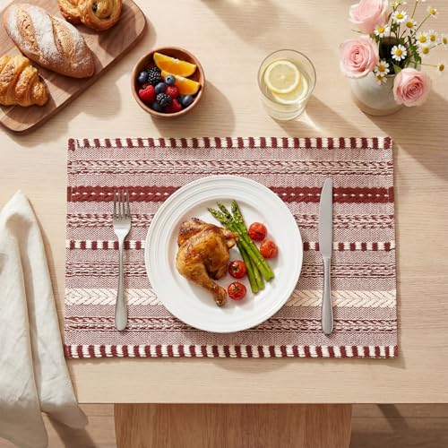 Artoid Mode Red Woven Braided Stripe Placemats, Set of 4 – 12" x 18"