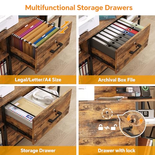 2-Drawer Rolling File Cabinet with Power Outlets and Adjustable Shelves