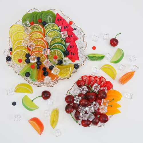160 Pcs Artificial Fruit Slices - Realistic Plastic Fruit Blocks