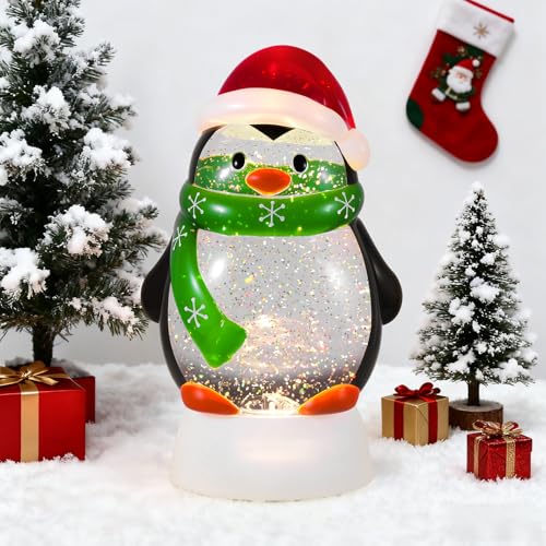 Lighted Musical Christmas Penguin Snow Globe Lantern with 6-Hour Timer