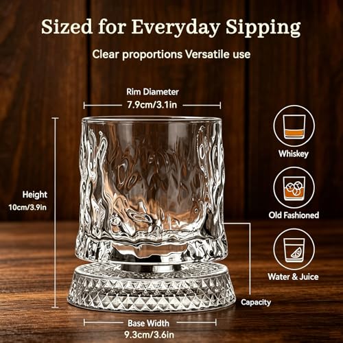 Rotating Whiskey Glass with Large Ice Ball Mold - Kinetic Spin Tumbler for Bourbon & Old Fashioned - Unique Gift for Men, Dad