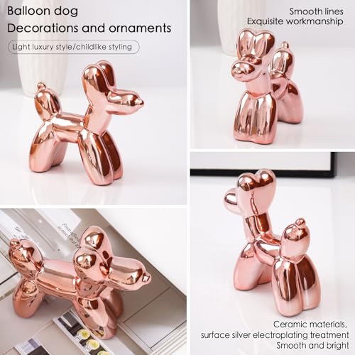 Modern Ceramic Balloon Dog Statue, Pink Animal Sculpture for Home Decor