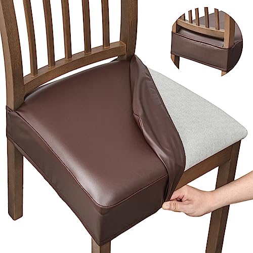 Waterproof Dining Chair Seat Covers, 4 Pack Faux Leather, 17.7"