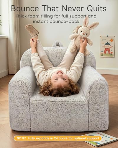23-inch Kids Sherpa Chair with Washable Cover, Toddler Reading Sofa