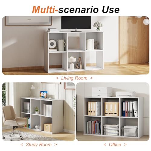 6-Cube Storage Organizer Shelf, Modular Stackable Bookcase, White