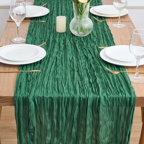 Emerald Green Cheesecloth Table Runner 10ft (1 Pack) Holiday Rustic Boho