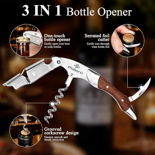 Philorn Rose Wine Opener Professional Manual Corkscrew with Foil Cutter & Rosewood Handle
