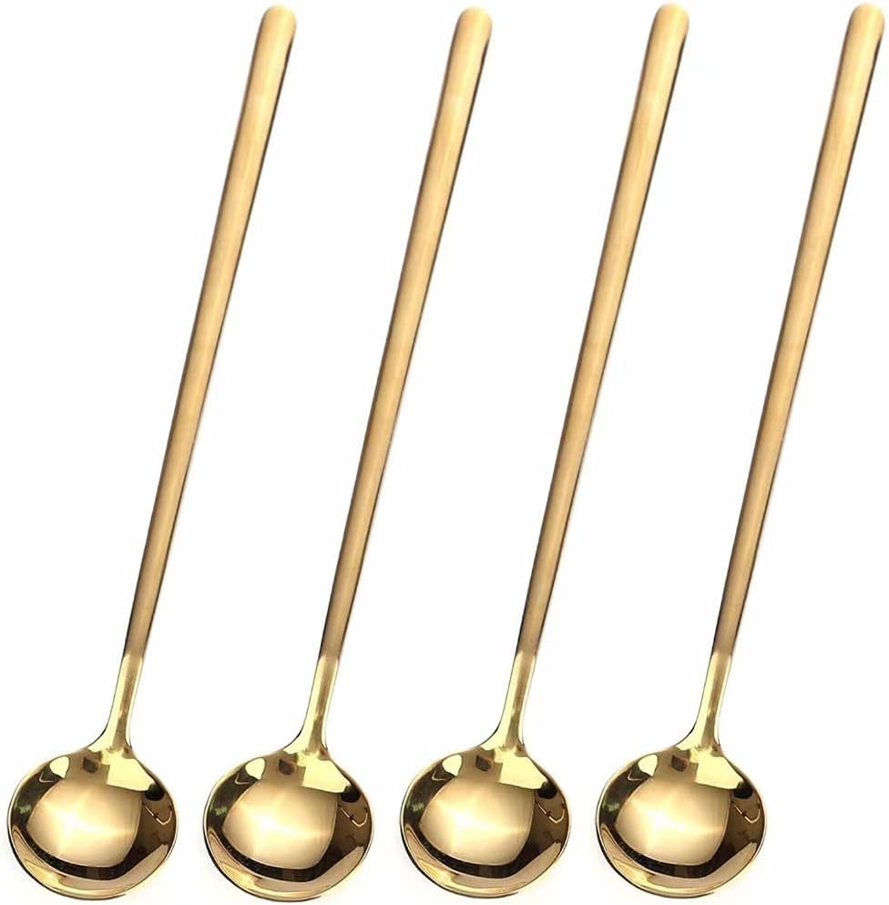 Skiennix Gold Stainless Steel Long Handle Coffee & Tea Spoons - 6.7 Inches | Set of 4
