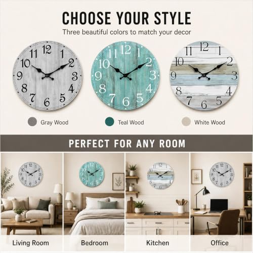 8-Inch Rustic Wooden Wall Clock, Silent Non-Ticking Decorative Clock