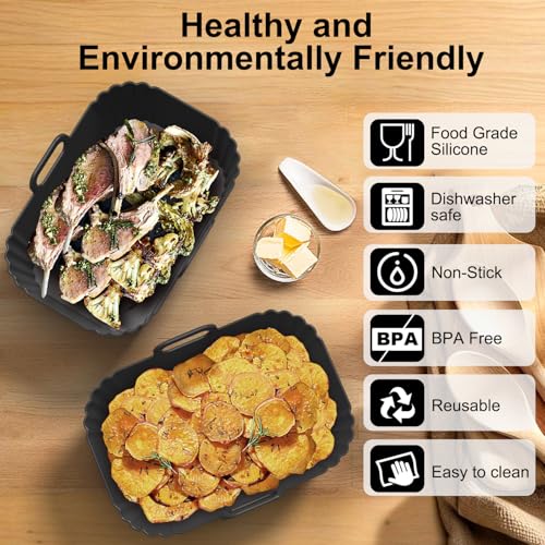 Reusable Silicone Air Fryer Liners - 2 Pack for 8-10QT Dual Basket Fryers