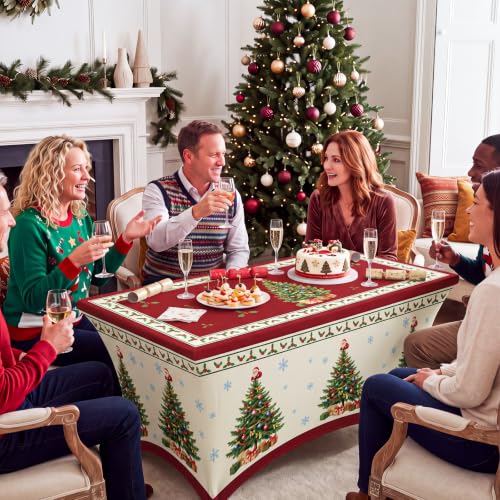 Red Christmas Tree Stretch Table Cover for 6ft Tables - Snowflake Design