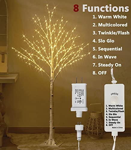 6FT Lighted Birch Tree with 8 Functions Indoor Outdoor Christmas Decor
