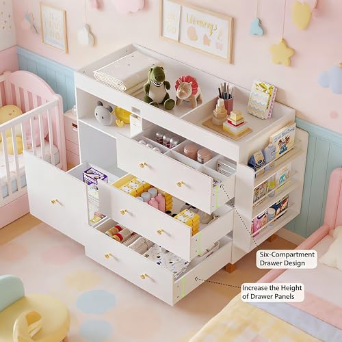 Wooden Baby Changing Table Dresser with 4 Drawers and Storage Shelves