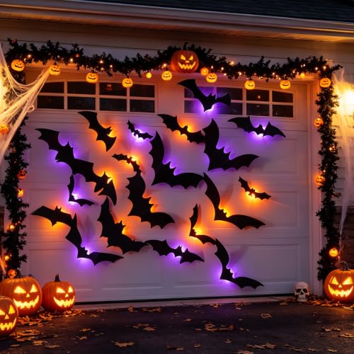 40PCS 3D Halloween Bat Wall Stickers with LED Lights - Removable Decor