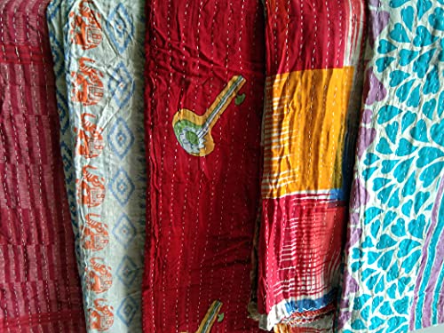 Vintage Handmade Kantha Quilt - Reversible Cotton Bed Cover