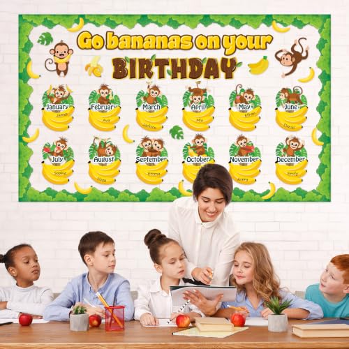 Jungle Monkey Birthday Bulletin Board Set for Classroom Wall Decor