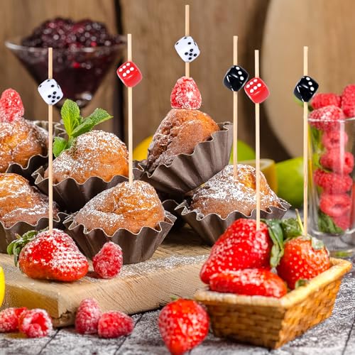 Dice Cocktail Picks - Casino Toothpicks 4.7 Inch Party Appetizer Skewers