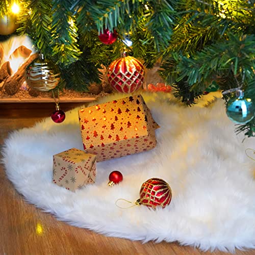 White Faux Fur Christmas Tree Skirt - Soft Plush Holiday Base Cover (36")