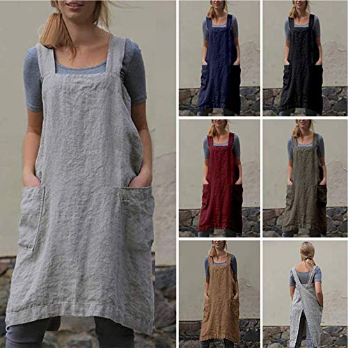 Cotton Linen Cross Back Apron with Pockets for Cooking and Baking