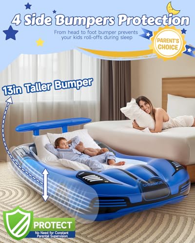 Inflatable Toddler Travel Bed with Safety Bumpers & Electric Pump, Portable
