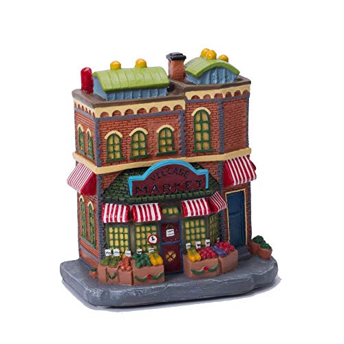 Lighted Christmas Village Market House - Polyresin Building with Timer