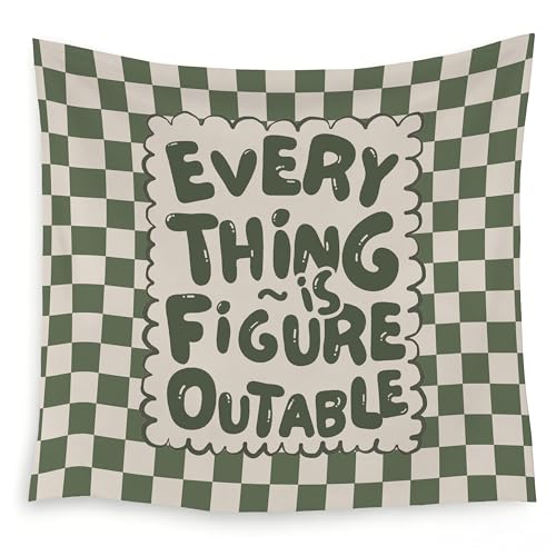 Green Checkered Positive Affirmation Wall Tapestry - 50x60 Inch Wall Decor