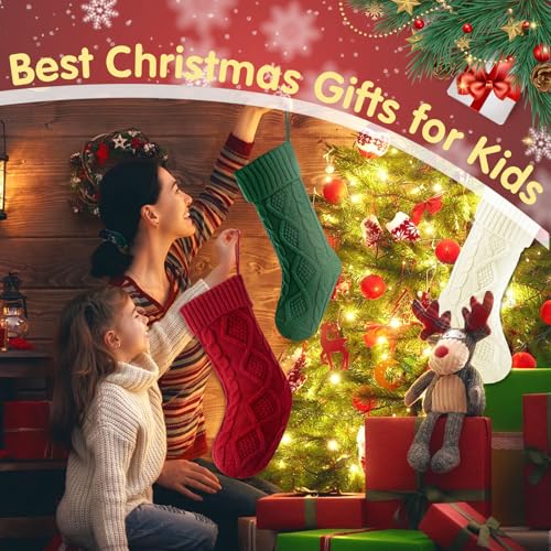 Xihongshi Red 18 Inch Personalized Knit Christmas Stocking - Large Cable Pattern