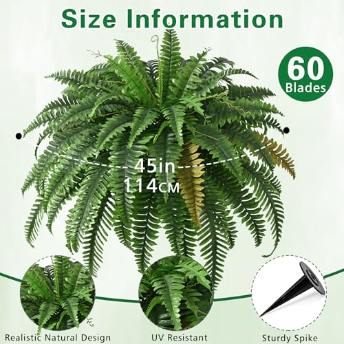 2PCS 45-Inch Large Artificial Boston Ferns, UV-Resistant Faux Fern Plants