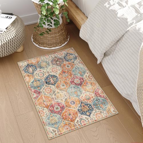 Moroccan Trellis Washable 2x3 Area Rug - Non-Slip Ultra-Thin Accent Carpet