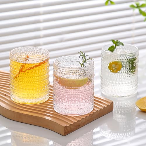 Hobnail Drinking Glasses Set of 6, 12oz Vintage Embossed Glass Tumblers
