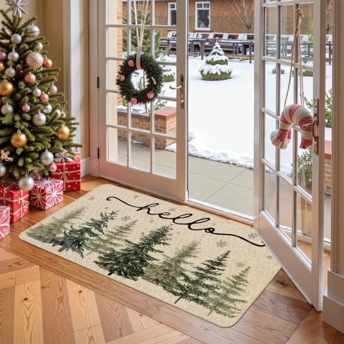 Baccessor Christmas Doormat 17x36 Inch Winter Pine Tree Snowflake – Indoor/Outdoor