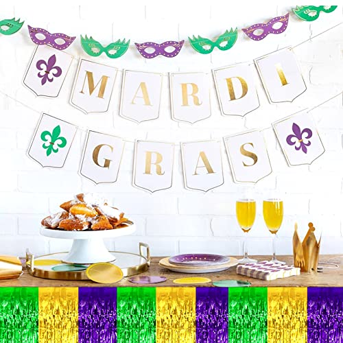 Mebiornt 6 Pack Mardi Gras Metallic Foil Fringe Table Skirts Gold Green Purple 108in