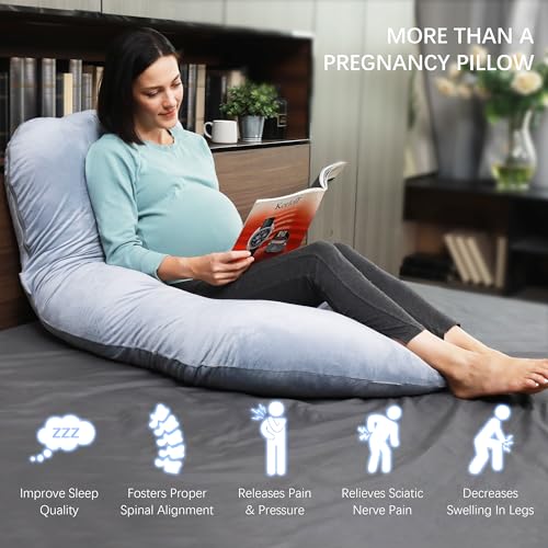 MOON PARK 57 Inch U-Shaped Pregnancy Pillow - Grey Full Body Maternity Support