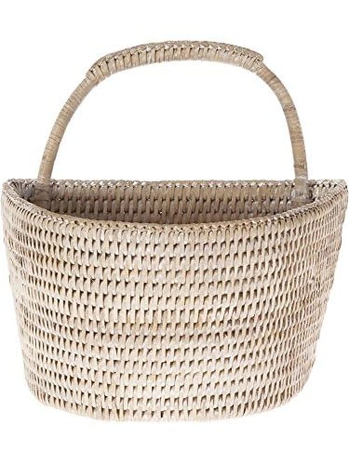 KOUBOO La Jolla Rattan Wall Storage Basket with Handle, Hanging Basket, Decorative, Storage Bin for Plants, Home Office Organizing, White Wash, Small