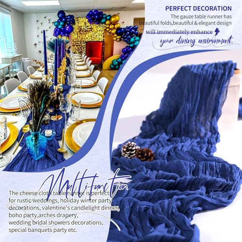 Showgeous Royal Blue Cheesecloth Table Runner 3 Pack 21 x 120 Inches - Elegant Wedding & Party Decor