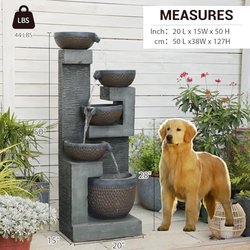 50-Inch 5-Tier Cascading Garden Water Fountain with LED Lights