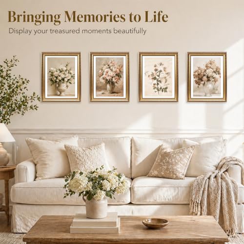 10x13 Vintage Gold Picture Frame with 9x12 Mat for Wall Hanging