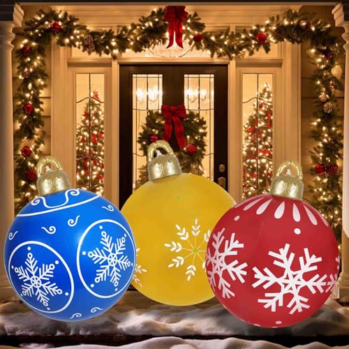 3 Pcs 24 Inch Christmas Giant Inflatable Ornaments Balls Outdoor, PVC