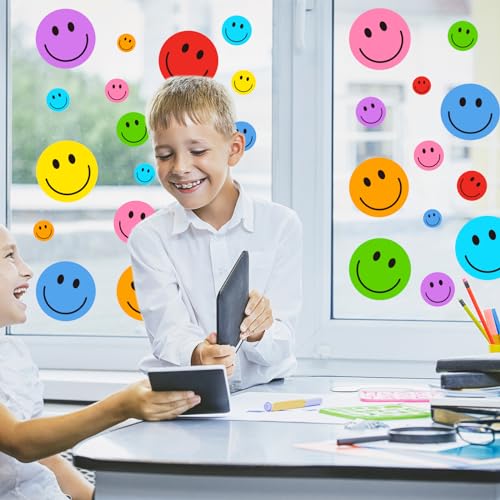 Colorful Smile Face Window Clings - 9 Double-Sided Decals