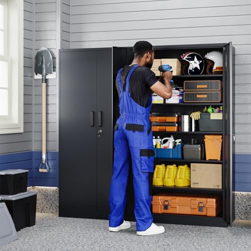 71" Tall Steel Lockable Garage Storage Cabinet with 5 Adjustable Shelves