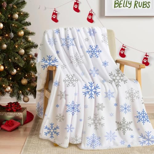 Blue Snowflake Christmas Throw Blanket 60x80in Ultra Soft Fleece Bed Decor