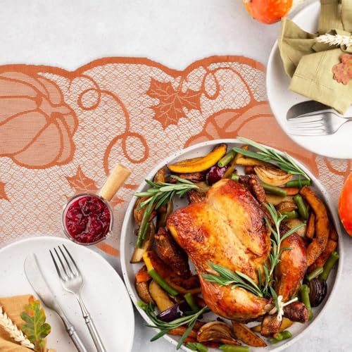 Thanksgiving Lace Table Runner 72in - Fall Decor with Pumpkin Pattern (Variation: Thanksgiving Style F)