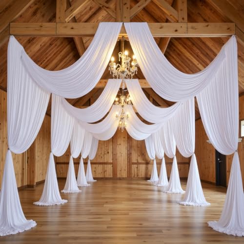 White Ceiling Drapes 6 Panels 5x20ft - Wrinkle Free Canopy Fabric Curtains
