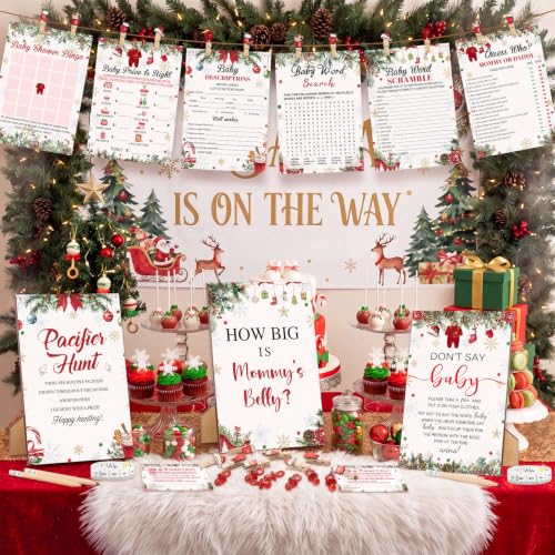 Red Christmas Santa Baby Shower Games Set 476 pcs Includes 9 Fun Activities