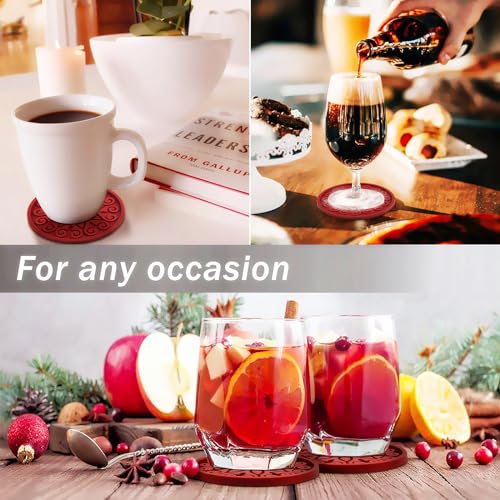 QUSUM 2-Pack Red Silicone Drink Coasters - Non-Slip, Durable & Heat-Resistant