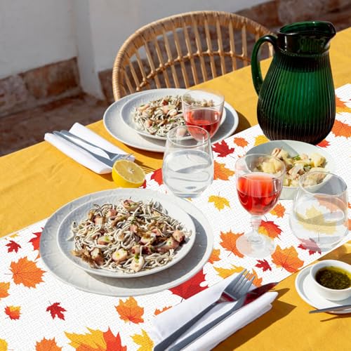 Pedenty Colonial Fall Leaves Table Runner 72x13 Inches - Autumn Maple Decor
