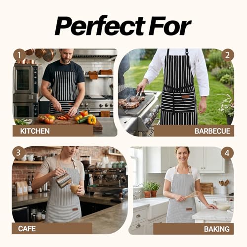 2-Pack Adjustable Kitchen Apron with Pockets – Cotton-Polyester Bib Apron