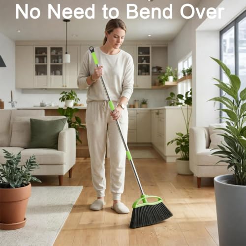 Soft Bristle Angled Indoor Broom with Long Handle for Hardwood Floors